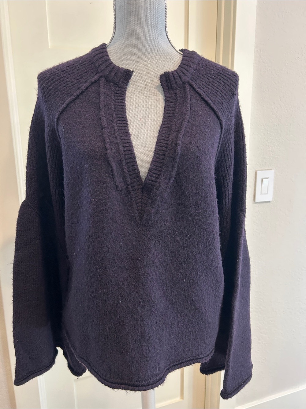Free People Deep Blue V-Neck Pullover Sweater